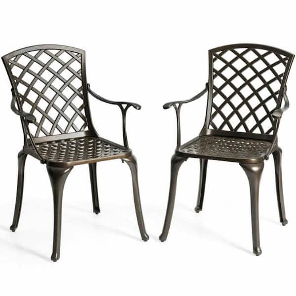 Clihome Aluminum Outdoor Dining Chair Patio Bistro Chairs in Bronze Set of 2