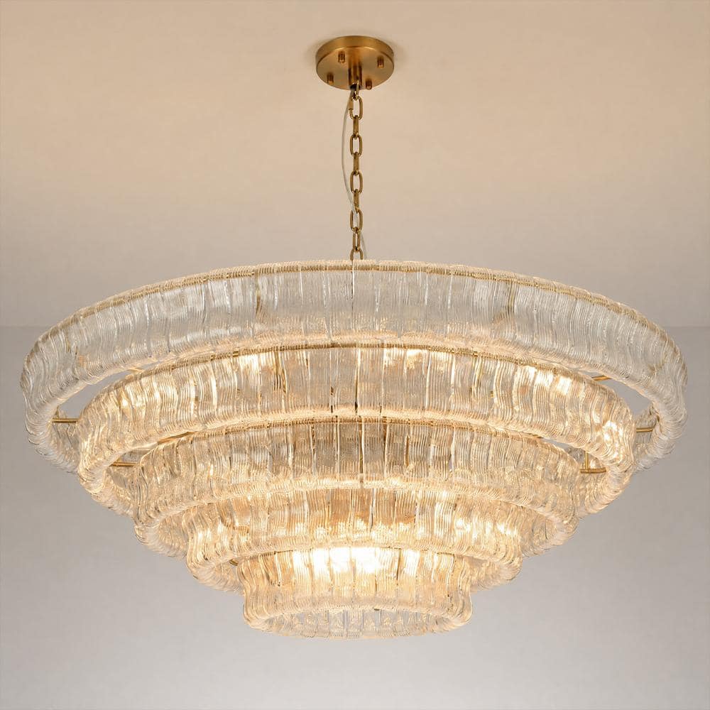 48 in. 20-Light Dimmable Brass Kitchen Island Chandelier with 5-Tier Clear Glass Shades, for Living Room, Dining Room price history on PriceWatchPro