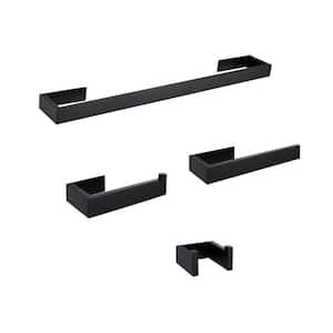 4-Piece Bath Hardware Set with Towel Bar Toilet Paper Holder Double Towel Hook in Stainless Steel Matte Black