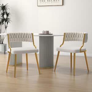 Modern Ivory Velvet Upholstered Cutout Back Dining Chair with Metal Legs (Set of 2)