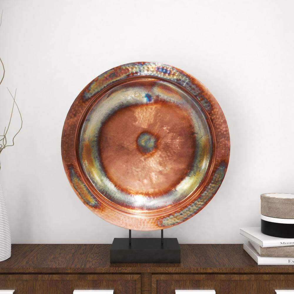 Copper Round Geometric Sculpture with Black Stand