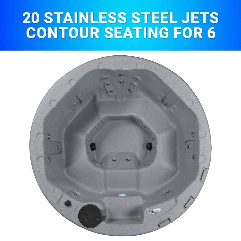 Gray Round 6-Person Polyethylene Hot Tub with 20 Jets