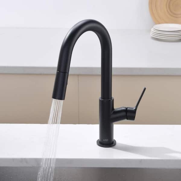 Fusion Single Handle Pull Down Kitchen & Bar Sink Faucet with Soap Dispenser-Matte Black