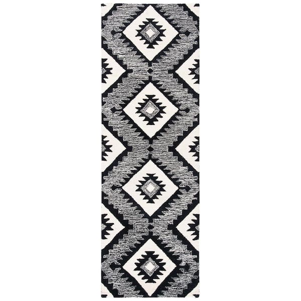 Aspen Charcoal/Black 2 ft. x 7 ft. Geometric Runner Rug