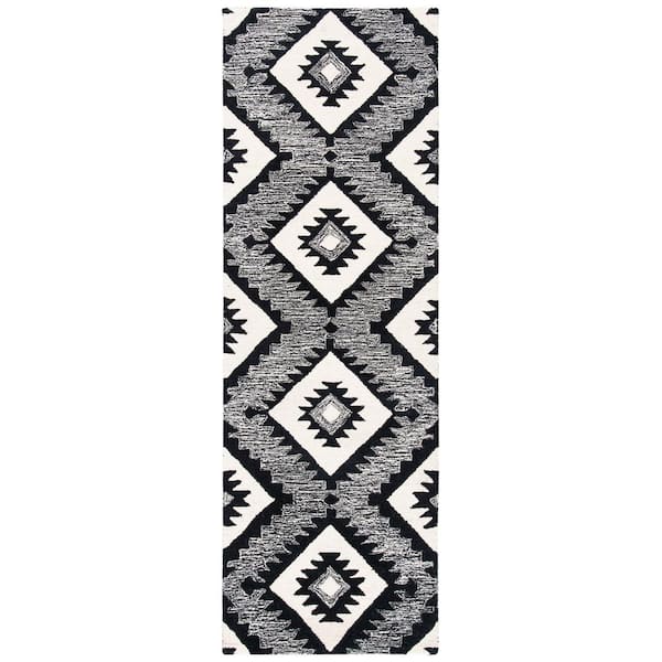 SAFAVIEH Aspen Charcoal/Black 2 ft. x 7 ft. Geometric Runner Rug