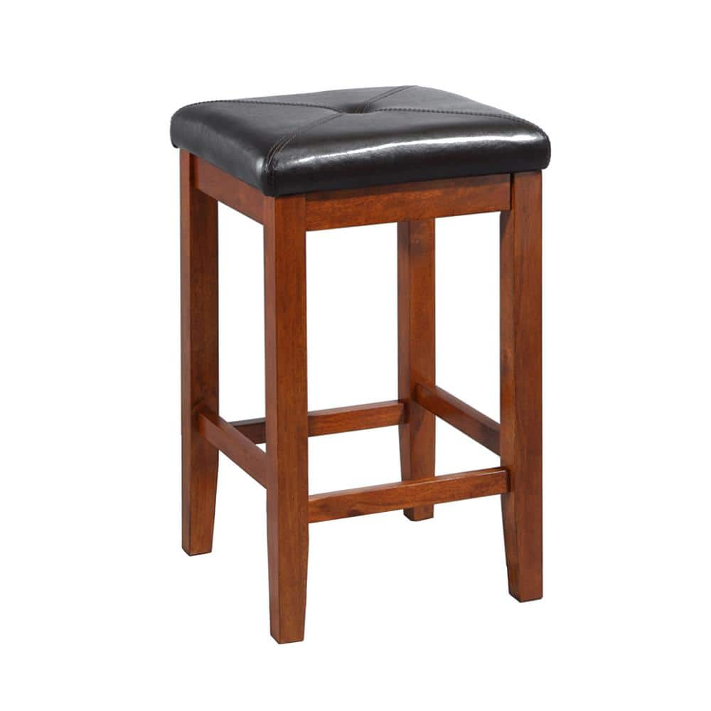 CROSLEY FURNITURE Crosley 24 in. Cherry Upholstered Saddle Seat Bar Stool  With Black Cushions (Set Of Two) CF500224-CH - The Home Depot