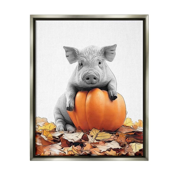 Stupell Industries Pig and Autumn Leaves by Annalisa Latella 1 Piece Floater Frame Graphic Print Animal Poster Art Print 21 in. x 17 in.