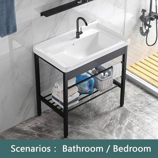 thumbnail image 2 of 31.5in Freestanding Plastic Laundry Sink With Washboard | Outdoor Utility Sink For Garage & Basement 2 of 4