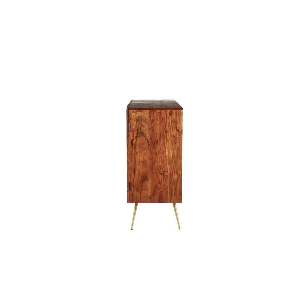 Brown and Gold Metal Wood Buffet with 3 Drawers and 2 Doors