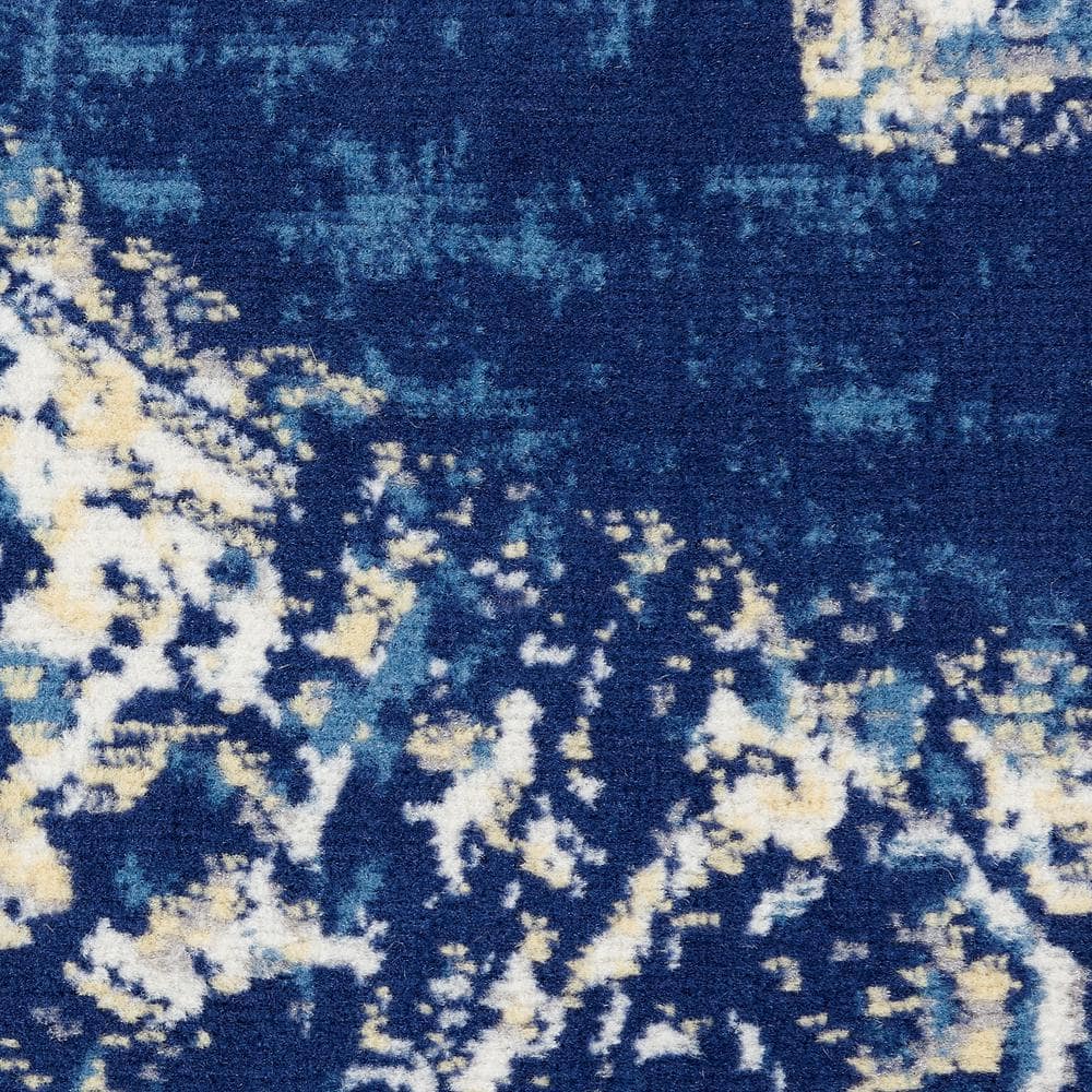 Navy Blue Round Medallion Synthetic Traditional Rug