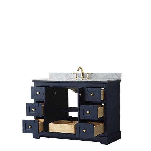 Wyndham Collection Avery 48 In W X 22 D Bathroom Vanity Dark Blue With Marble Top White Carrara Basin Wcv232348sblcmunom The Home Depot - Home Depot Bathroom Vanities With Tops 48 Inch