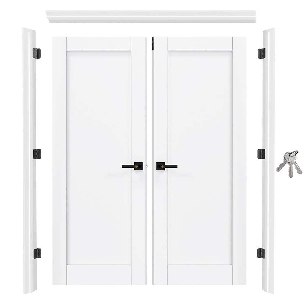 60 in. x 80 in. Primed Hollow Core Wood 1-Panel French Door Kit with Quick-Assemble Jamb, Black Lever Handle, No Bore price history on PriceWatchPro