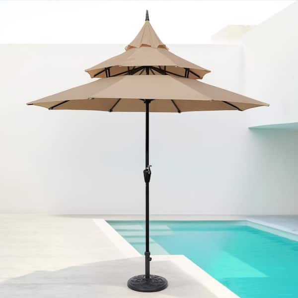 Maypex 9 ft.Pagoda Market Umbrella,3 Tier Patio Umbrella in Tan