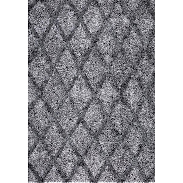 StyleWell Valencia 8 ft. x 11 ft. Gray Trellis Shag Area Rug