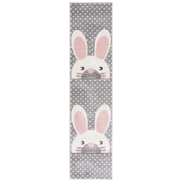 Carousel Kids 2 ft. x 8 ft. Pink/Gray Polka Dot Animal Print Runner Rug