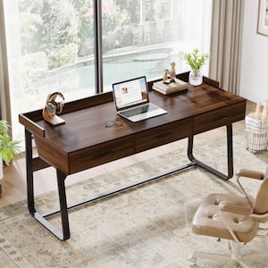 Moronia 62.9 in. Rectangular Brown Engineered Wood 3-Drawer Computer Desk for Home Office