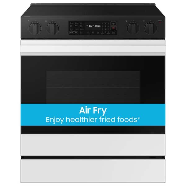 Samsung Bespoke 30 in. 6.3 cu.ft. 5 Burner Element Smart Slide-In Electric Range w/ AirFry & Safety Knobs in White Glass
