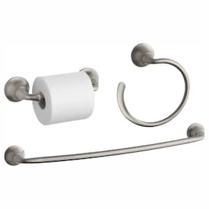Forte Sculpted 3-Piece Hardware Bundle with Towel Bar, Towel Ring and Toilet Paper Holder in Brushed Nickel