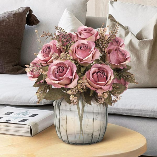 LIVING LUXURY 15 in. Rose Mauve Pink Artificial Rose Flower Stem