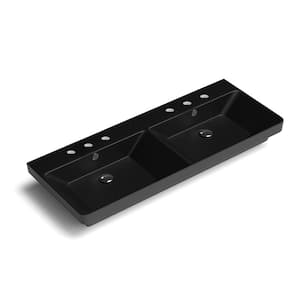 Luxury 120 Ceramic Rectangle Wall Mounted/Drop-In Sink With three faucet holes in Matte Black