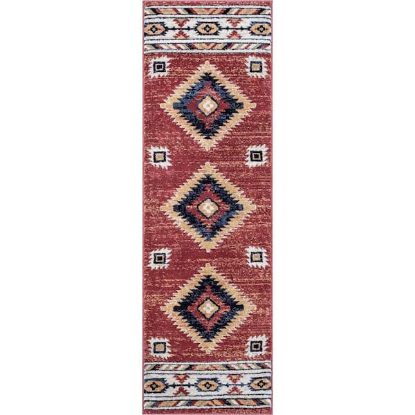 Tulsa Lea Traditional Vintage Southwestern Tribal Crimson 2 ft. 7 in. x 9 ft. 10 in. Runner Rug