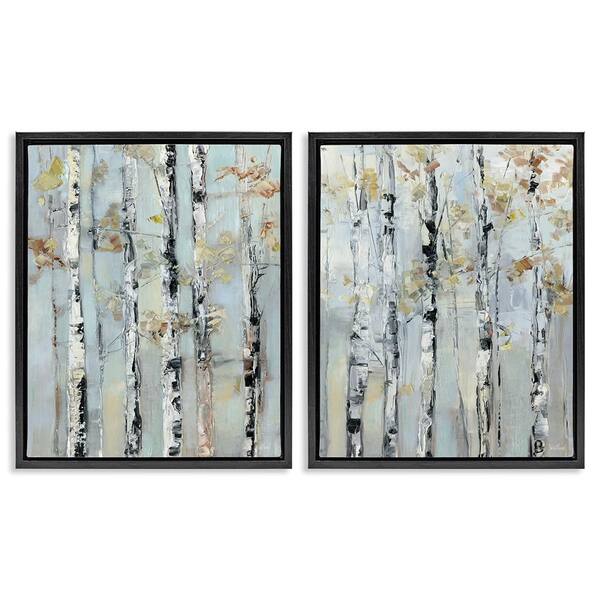 Autumnal Birch Trees by Sally Swatland 2 Piece Black Floater Frame Abstract Graphic Art Print 31 in. x 25 in.