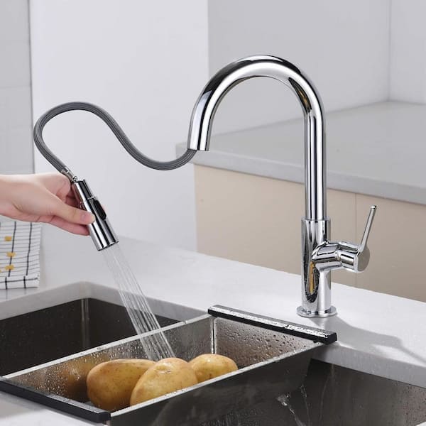 13.38 in. Single-Handle Pull-Down Sprayer 360 Degree Spout Swivel Kitchen Faucet with Dual Function Sprayhead in Chrome