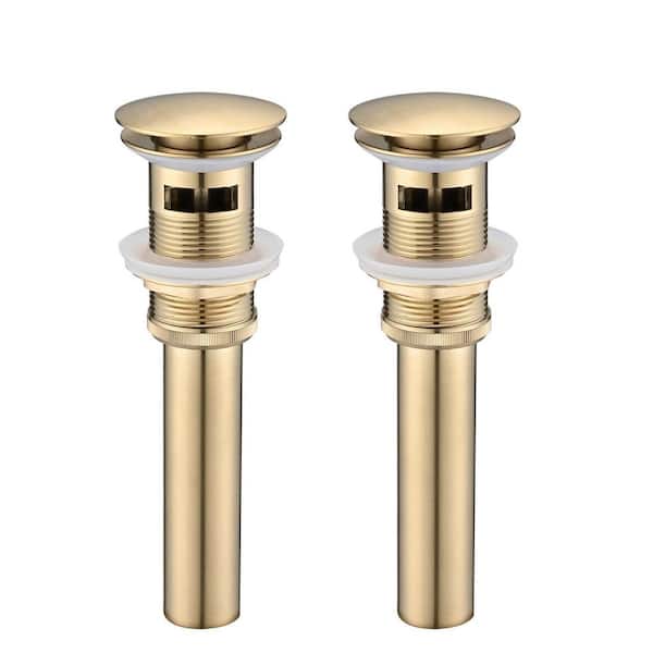 Bathroom Pop-Up Drain Assembly Vessel Sink Drain Stopper with Overflow In Brushed Gold