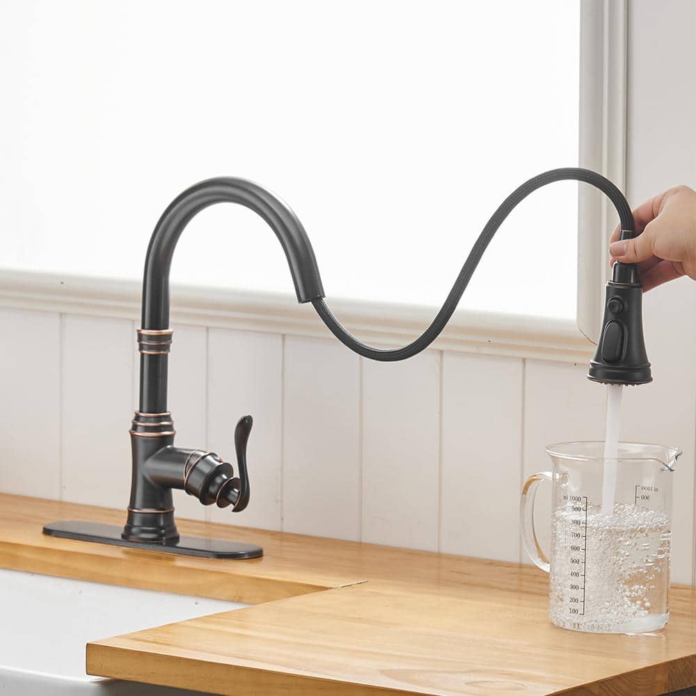 Oil-Rubbed Bronze Pull-Down Kitchen Faucet with Spray