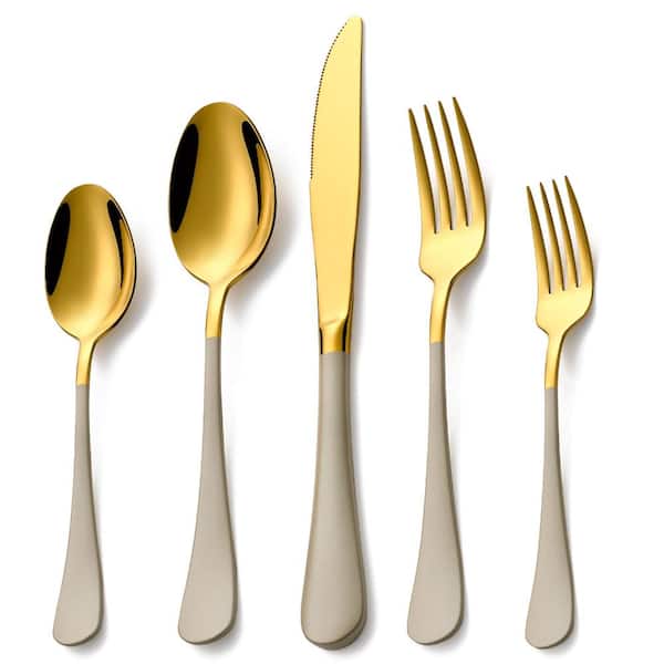 20 Piece Gold and Grey 18/0 Flatware Set for 4 – Dinner Knife, Fork, Spoon, Salad Fork, Teaspoon Service