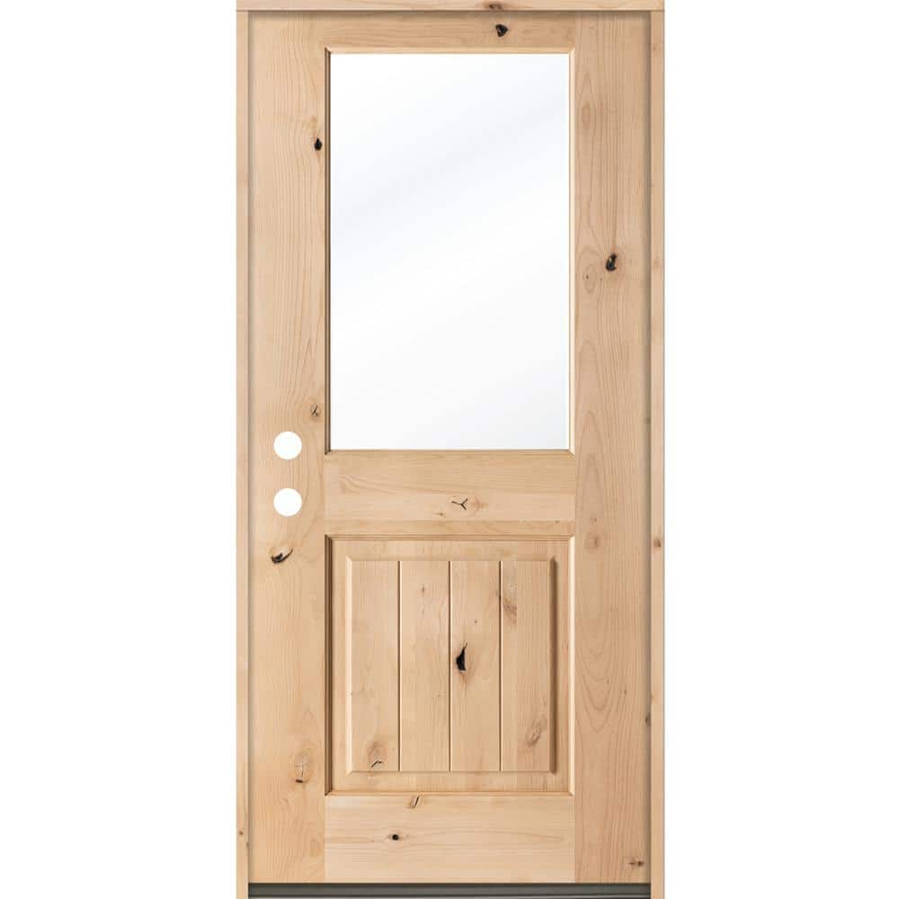 32 in. x 80 in. Rustic Half-Lite Clear Low-E IG Unfinished Wood Alder V-Grooved Right-Hand Inswing Prehung Front Door price history on PriceWatchPro