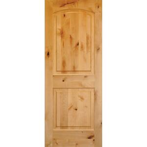 32 in. x 96 in. Rustic Knotty Alder 2 Panel Top Rail Arch Solid Wood Left-Hand Single Prehung Interior Door