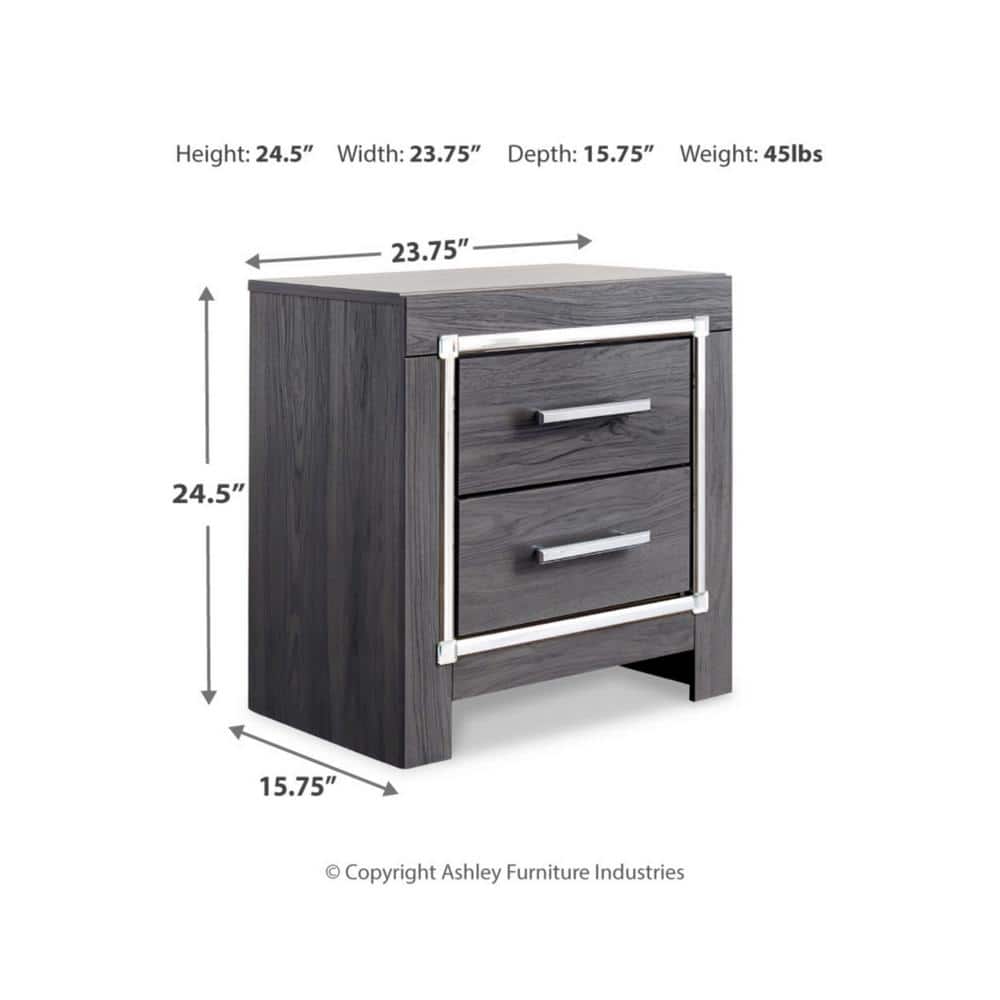 Modern Gray 2-Drawer Nightstand with USB Charging Station
