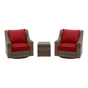 Rock Cliff Brown 3-Piece Wicker Outdoor Patio Seating Set with CushionGuard Chili Red Cushions