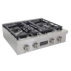 Professional 30 in. Natural Gas Range Top in Stainless Steel and Classic Silver Knobs with 4 Burners