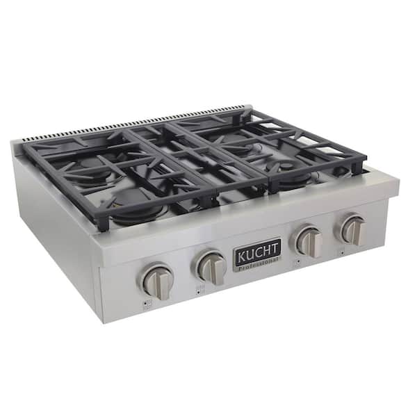 Professional 30 in. Natural Gas Range Top in Stainless Steel and Classic Silver Knobs with 4 Burners