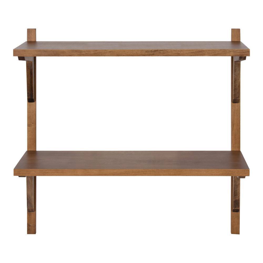 Rustic Brown Poplar Wood Floating Wall Shelf with Two Tiers
