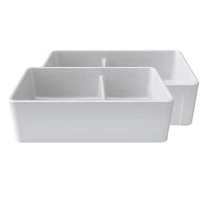 Reversible Farmhouse Fireclay 33 in. Double Bowl Kitchen Sink in White