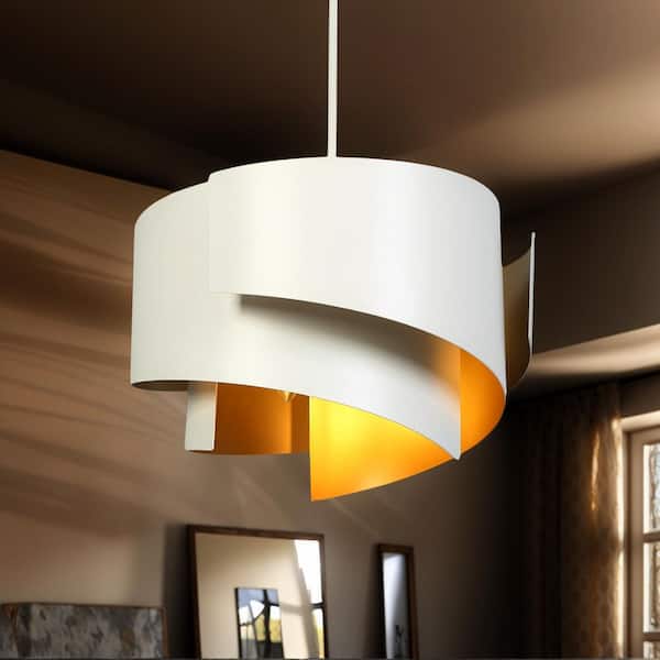 Zevni Modern Mid-century 3-Light White and Gold Pendant Light with Swirl Metal Shade, Island Lamp Dining Room, Kitchen Island