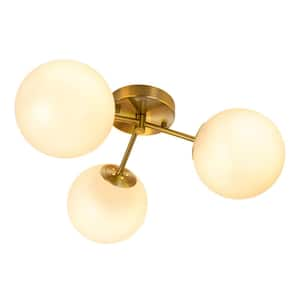 Raleigh 17 in. 3-Light Brass Modern Minimalist Dimmable Semi- Flush Mount