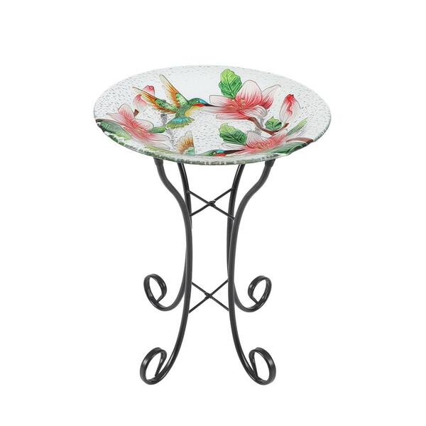 LuxenHome Hummingbird Bird Glass Bath with Metal Stand