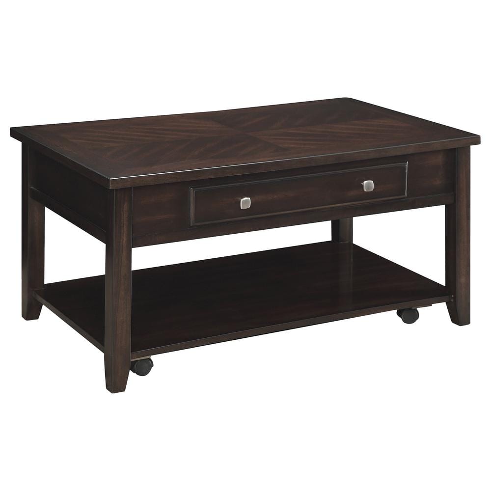 Walnut Lift-Top Rectangular Coffee Table with Storage