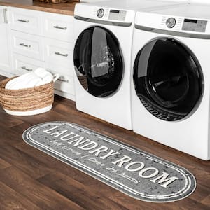 Graphic Machine Washable Laundry Mat Dark Gray Doormat 20 in. x 59 in. Laundry Mat