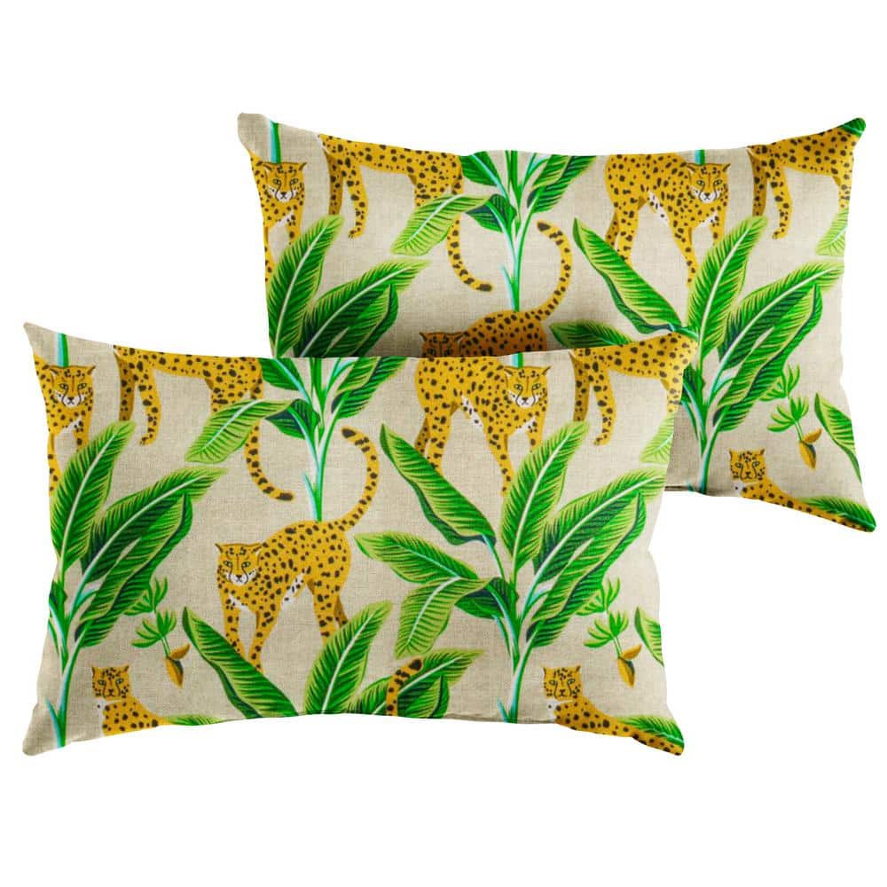 Yellow/Green Rectangular Outdoor Knife Edge Lumbar Pillows (2-Pack)