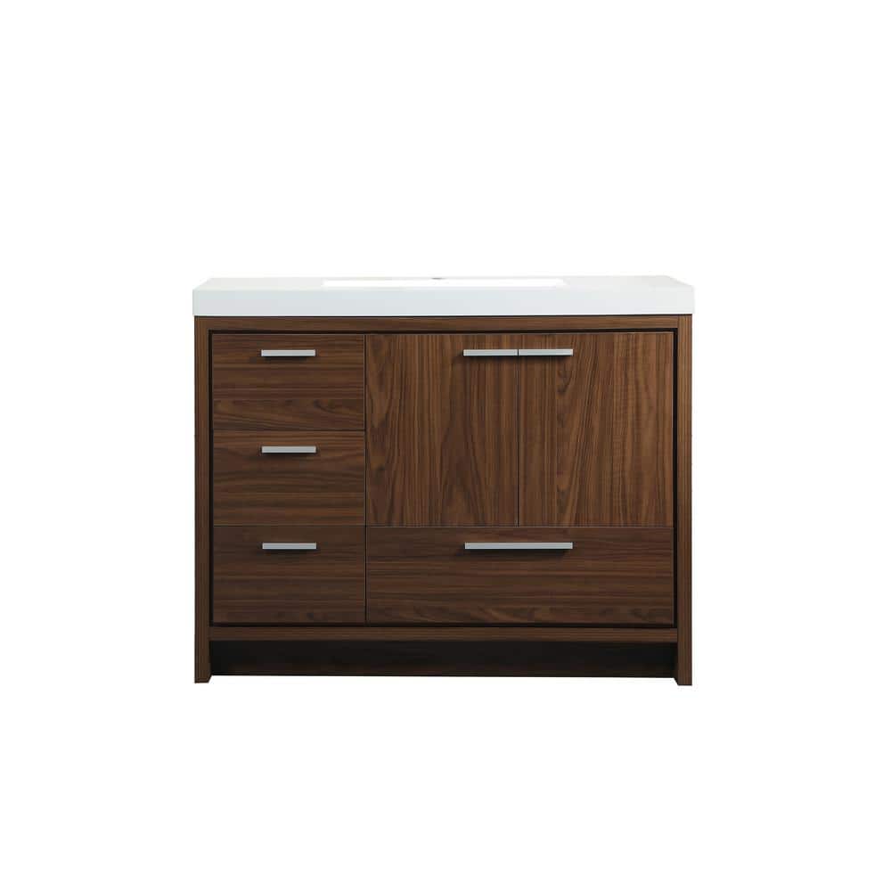 Simply Living 42 in. Single Bathroom Vanity in Walnut with Resin Vanity Top