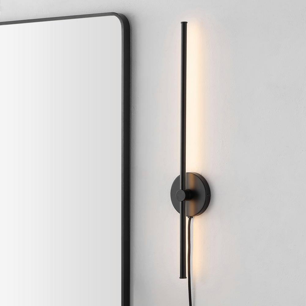 Anton 27.25" Black Iron Minimalist Dimmable Plug-In Sconce