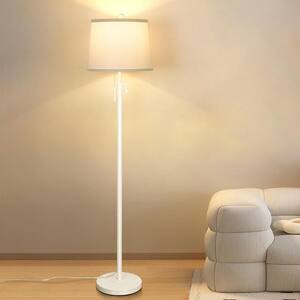 65 in. White 1-Light Smart Adjustable Height Column Floor Lamp for Living Room with Fabric Drum Shade
