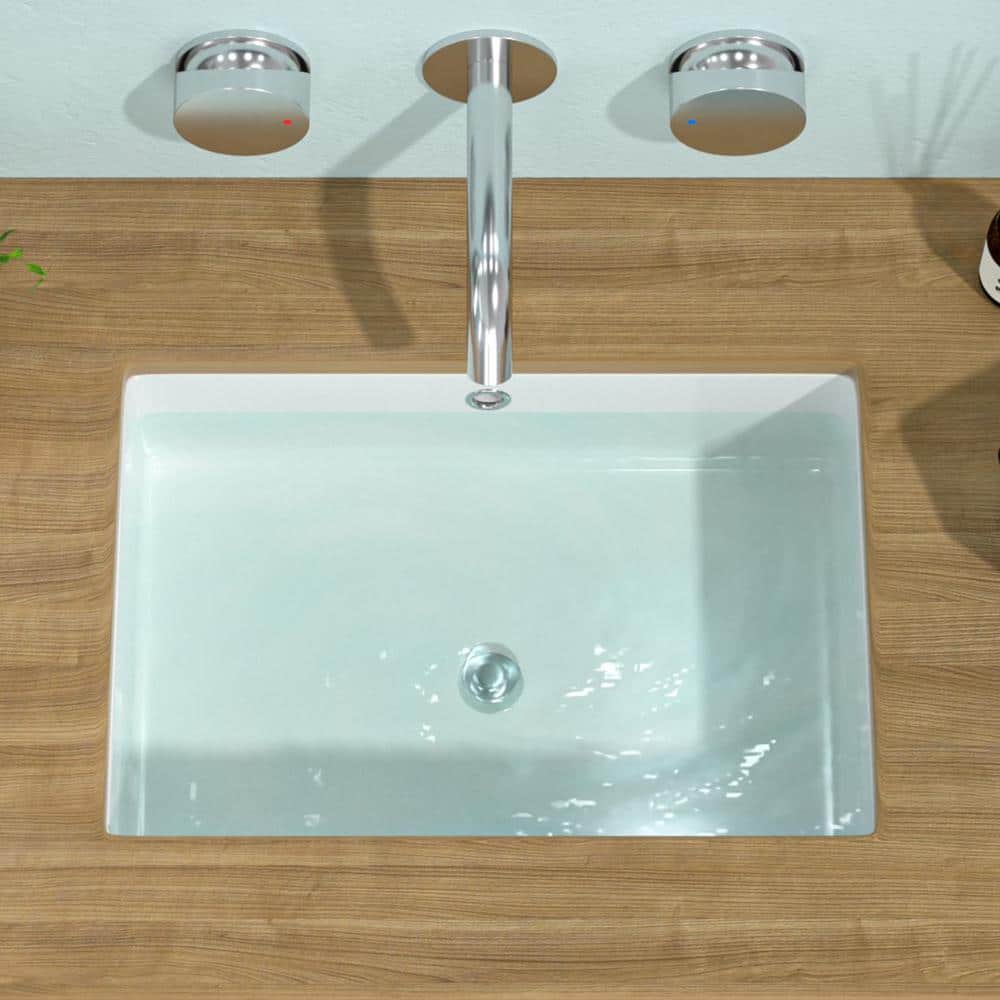 Hewei 14'' White Ceramic Rectangular Undermount Bathroom Sink