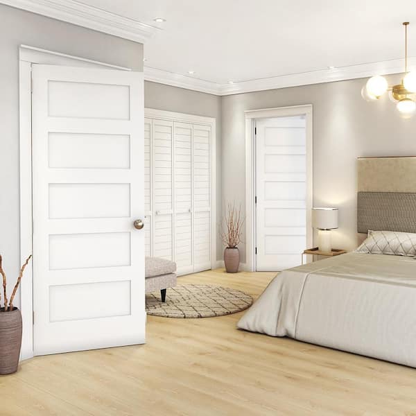 eightdoors 28 in. x 80 in. x 1-3/8 in. Shaker White Primed 5-Panel