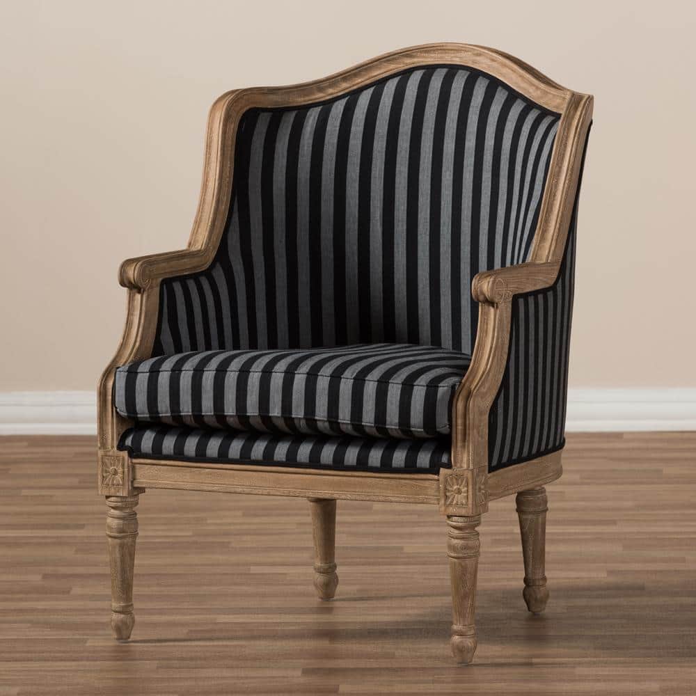 Charlemagne Striped Blue and Grey Traditional Accent Chair
